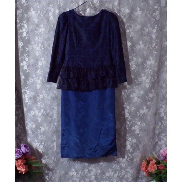 Vintage Gunne Sax Cocktail Dress Size Small 80s Retro Dark Blue Black Lace Vamp - Picture 2 of 9